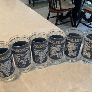 Hazel Atlas Set of Six Wedgewood Blue and White Grape Glasses